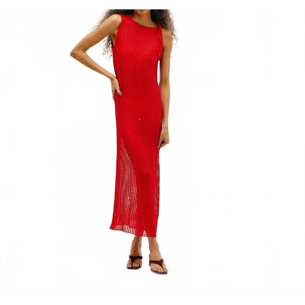 NEW HAIGHT viscose yarn twisted knit sleeveless shift dress in red